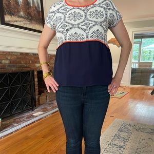 THML navy blue, white and orange top